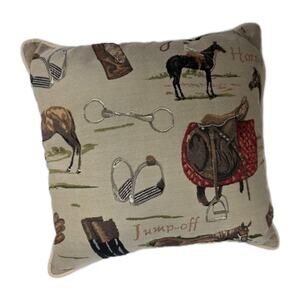 Equestrian Horse Riding Tapestry Throw Pillow 16" Saddle Zippered Double Sided